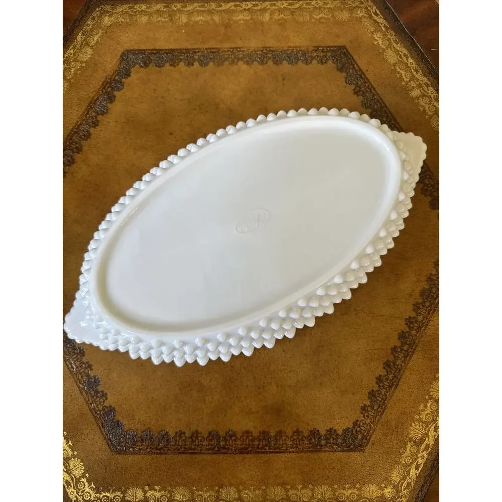 VINTAGE HOBNAIL WHITE MILK GLASS‎ 3 PART RELISH TRAY SERVER